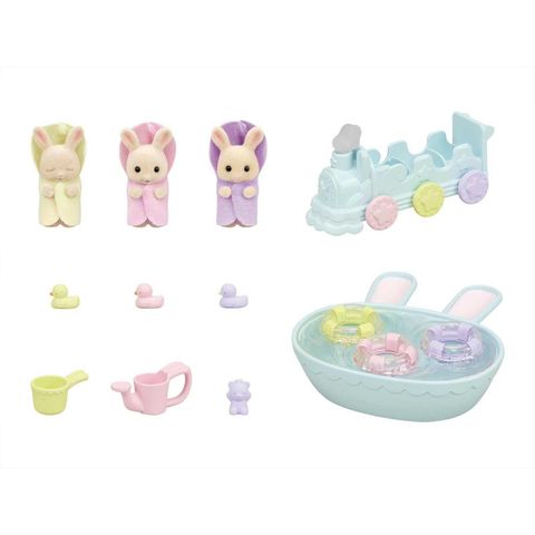  Đồ chơi phụ kiện Sylvanian Family MILK RABBIT TRIPLETS & BATH SET DF-22 Calico Critters 