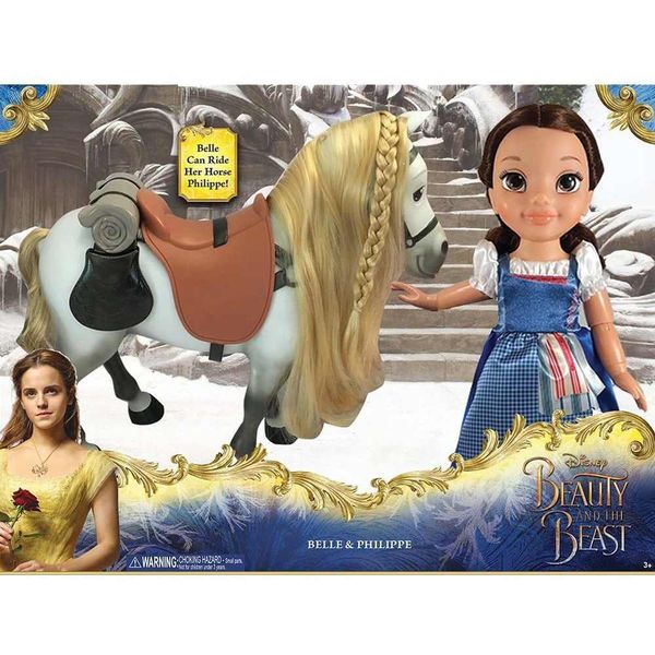  Disney Beauty and the Beast Belle Blue Dress Doll with Philippe Horse 