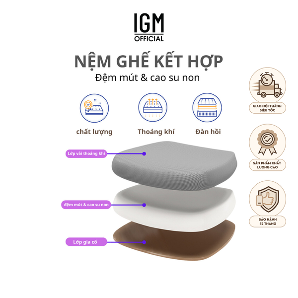 Ghế Công Thái Học, ghế xoay văn phòng IGM230, Ghế có ngả lưng, gác chân, tựa đầu êm ái