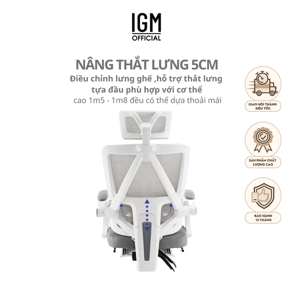 Ghế Công Thái Học, ghế xoay văn phòng IGM230, Ghế có ngả lưng, gác chân, tựa đầu êm ái