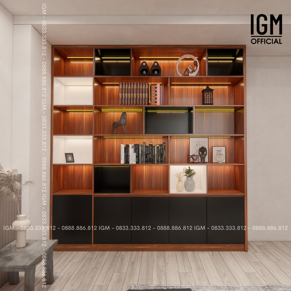 Kệ Trưng bày Led Kịch trần Cao 2m4 Rộng 2m4 Sâu 30cm Chất liệu Gỗ MDF cốt Nâu, cốt Xanh