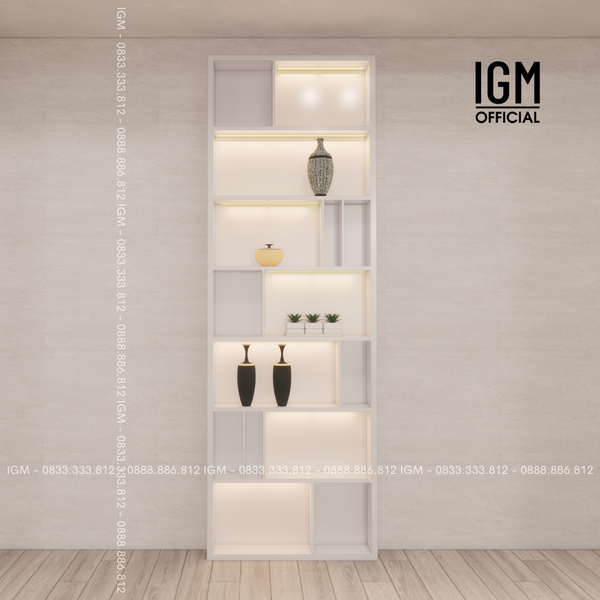 Kệ Trắng nhỏ có Led Cao 2m4 Rộng 80cm Sâu 20cm Chất liệu Gỗ MDF cốt Nâu, cốt Xanh