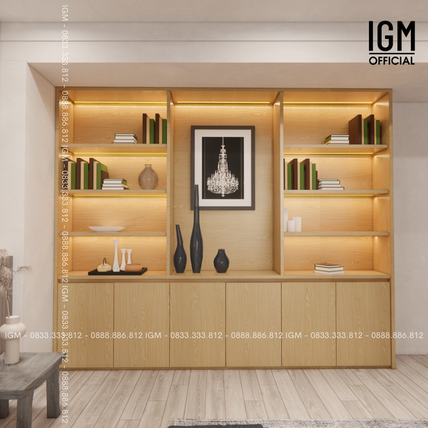 Kệ Trưng bày Led Kịch trần Cao 2m4 Rộng 2m4 Sâu 30cm Chất liệu Gỗ MDF cốt Nâu, cốt Xanh