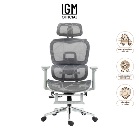 Ghế Công Thái Học IGM 900 cao cấp, chống đau mỏi lưng, đệm lưới êm ái.