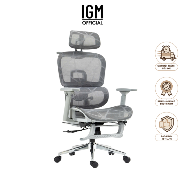 Ghế Công Thái Học IGM 900 cao cấp, chống đau mỏi lưng, đệm lưới êm ái.
