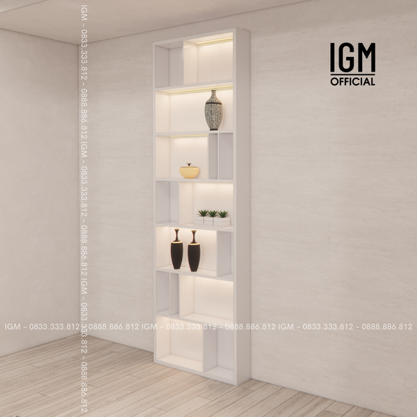 Kệ Trắng nhỏ có Led Cao 2m4 Rộng 80cm Sâu 20cm Chất liệu Gỗ MDF cốt Nâu, cốt Xanh