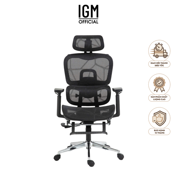Ghế Công Thái Học IGM 900 cao cấp, chống đau mỏi lưng, đệm lưới êm ái.