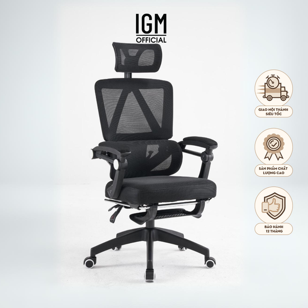 Ghế Công Thái Học, ghế xoay văn phòng IGM230, Ghế có ngả lưng, gác chân, tựa đầu êm ái