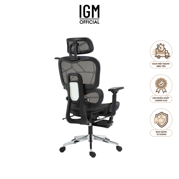 Ghế Công Thái Học IGM 900 cao cấp, chống đau mỏi lưng, đệm lưới êm ái.