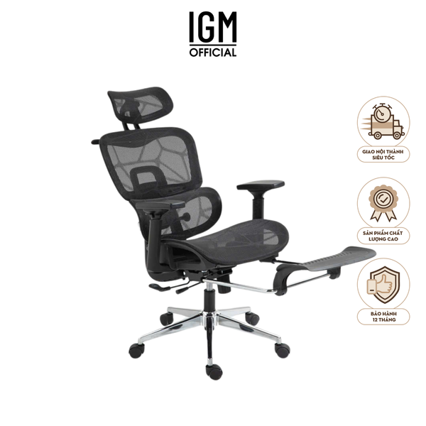 Ghế Công Thái Học IGM 900 cao cấp, chống đau mỏi lưng, đệm lưới êm ái.