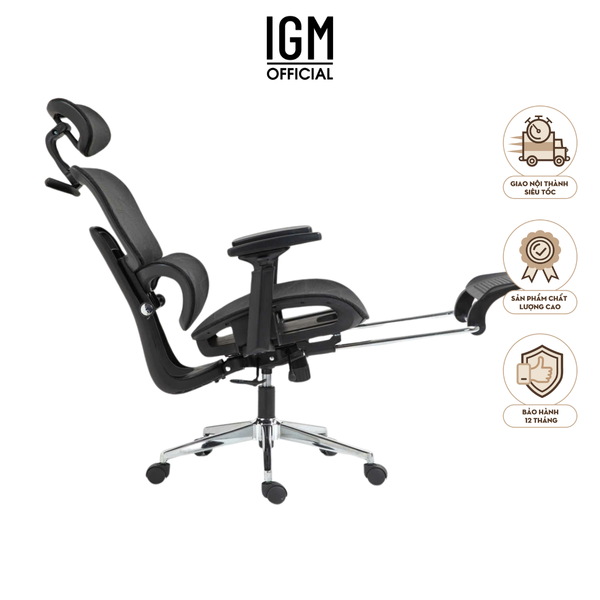 Ghế Công Thái Học IGM 900 cao cấp, chống đau mỏi lưng, đệm lưới êm ái.
