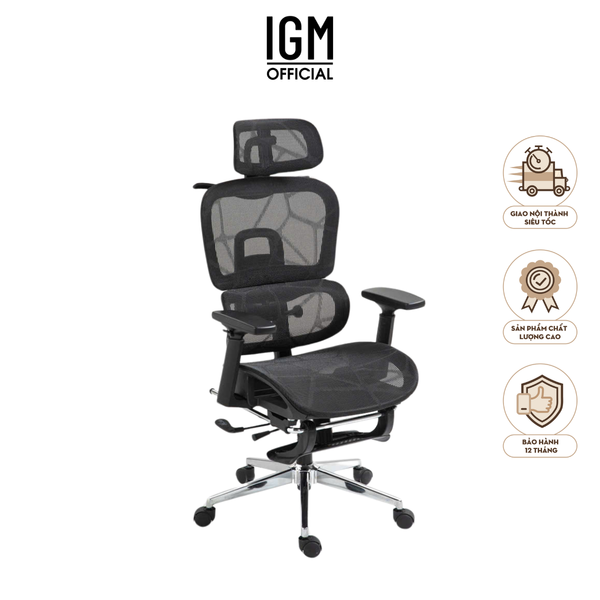 Ghế Công Thái Học IGM 900 cao cấp, chống đau mỏi lưng, đệm lưới êm ái.