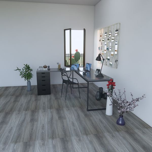 Bàn IKEA chữ L 1 Hộc tủ đen (Mặt bàn MDF - Màu Xám)