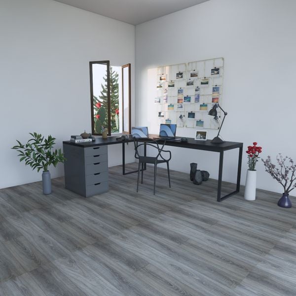 Bàn IKEA chữ L 1 Hộc tủ 5 ngăn Xám (Mặt bàn MDF - Màu Đen)