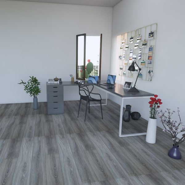 Bàn IKEA chữ L 1 Hộc tủ 5 ngăn Xám (Mặt bàn MDF - Màu Xám)