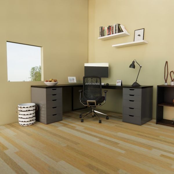 Bàn IKEA chữ L 2 Hộc tủ 5 ngăn Xám (Mặt bàn MDF - Màu Đen)