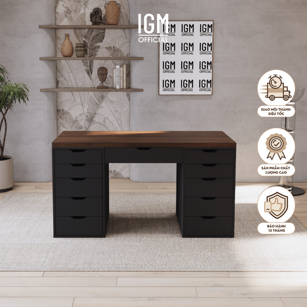 Bàn làm việc hai tủ kết hợp ngăn kéo - Kích thước tùy chọn.