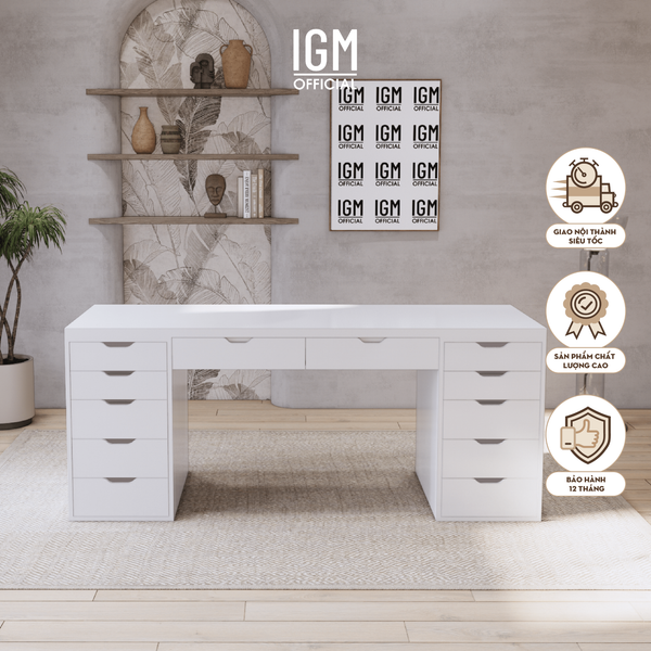 Bàn làm việc hai tủ kết hợp ngăn kéo - Kích thước tùy chọn.