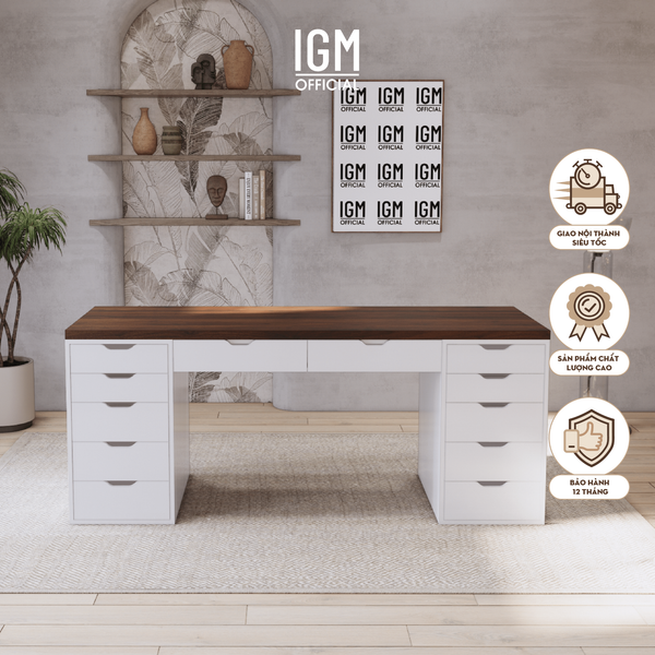 Bàn làm việc hai tủ kết hợp ngăn kéo - Kích thước tùy chọn.