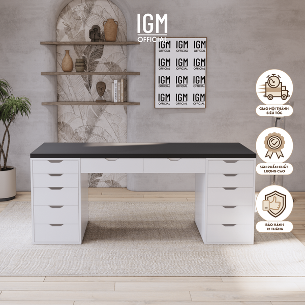 Bàn làm việc hai tủ kết hợp ngăn kéo - Kích thước tùy chọn.