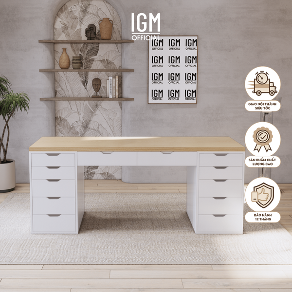 Bàn làm việc hai tủ kết hợp ngăn kéo - Kích thước tùy chọn.