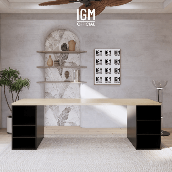 Bàn ngang 2 hộc tủ có ngăn để đồ (không cánh, không ngăn kéo).