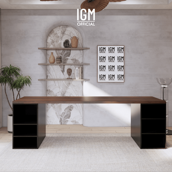 Bàn ngang 2 hộc tủ có ngăn để đồ (không cánh, không ngăn kéo).