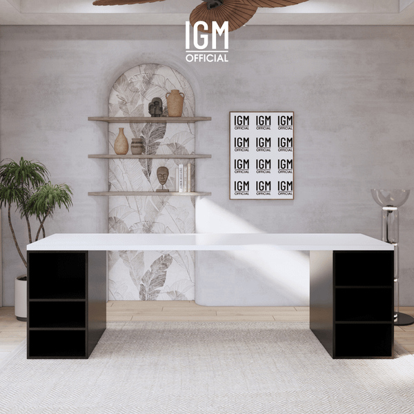 Bàn ngang 2 hộc tủ có ngăn để đồ (không cánh, không ngăn kéo).