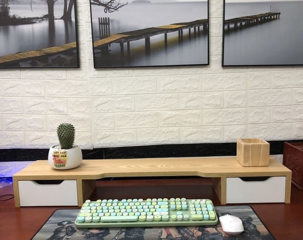 Kệ Để Màn Hình Máy Tính 2 Ngăn Kéo Băng Gỗ MDF Thường