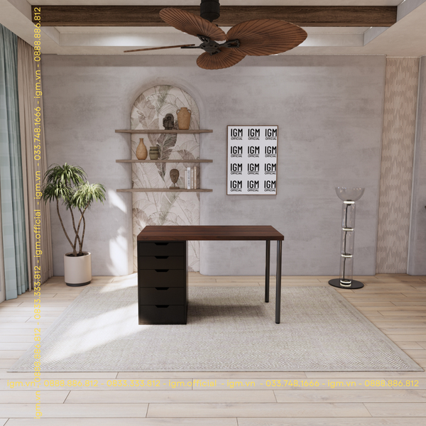 Bàn IKEA 1 Hộc tủ Đen (Mặt bàn MDF - Màu Óc chó)