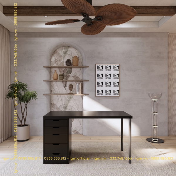 Bàn IKEA 1 Hộc tủ Đen (Mặt bàn MDF - Màu Đen)