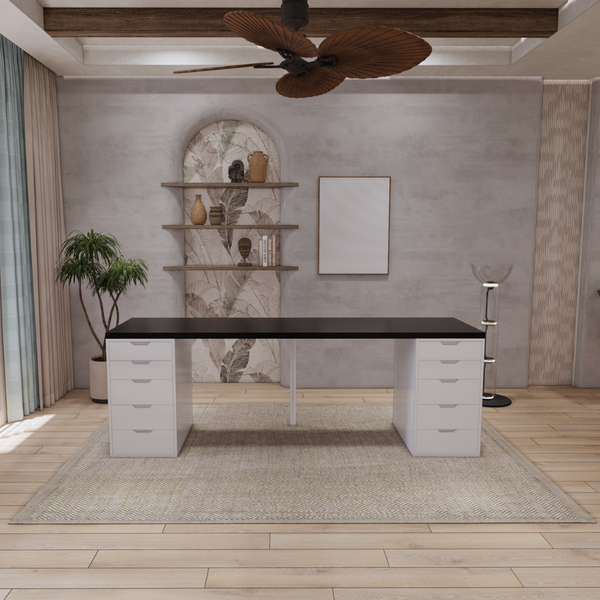 Bàn IKEA 2 Hộc tủ Trắng (Mặt bàn MDF - Màu Đen)