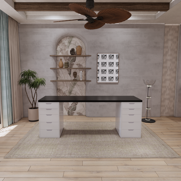 Bàn IKEA 2 Hộc tủ Trắng (Mặt bàn MDF - Màu Đen)