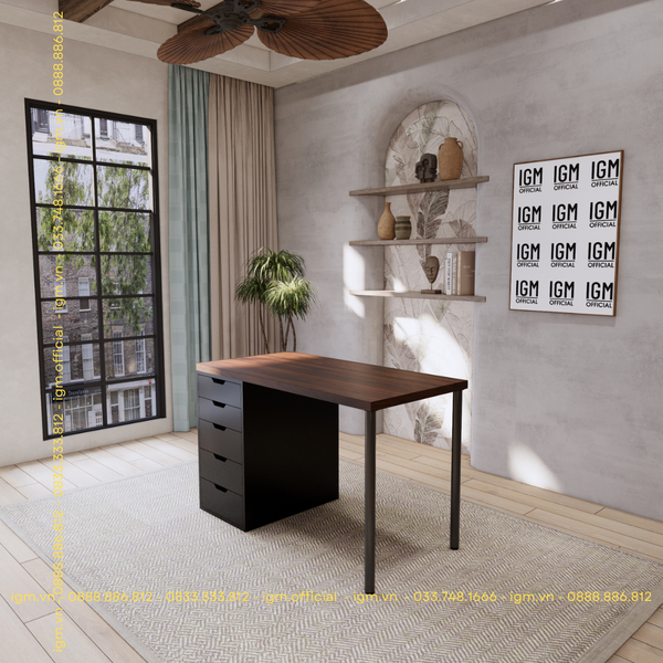 Bàn IKEA 1 Hộc tủ Đen (Mặt bàn MDF - Màu Óc chó)