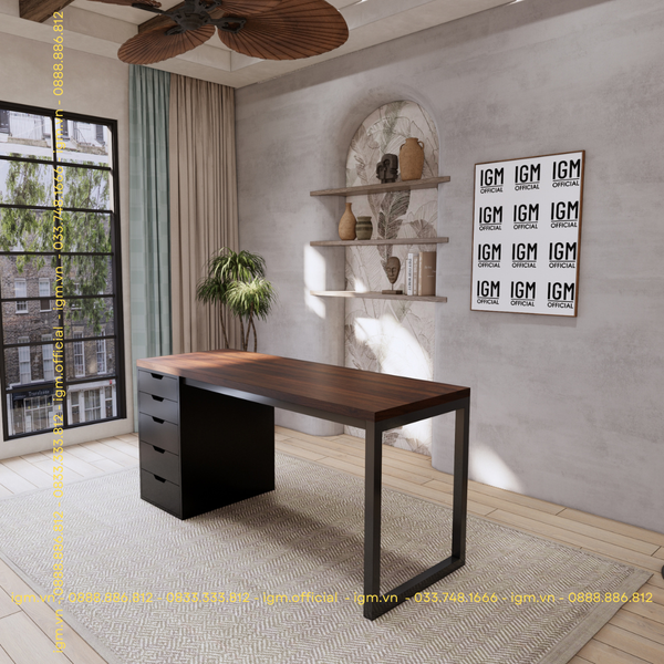 Bàn IKEA 1 Hộc tủ Đen (Mặt bàn MDF - Màu Óc chó)