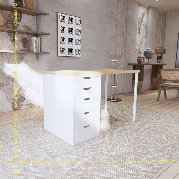 Bàn IKEA 1 Hộc tủ Trắng (Mặt bàn MDF - Màu Gỗ sồi)