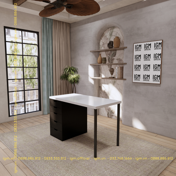 Bàn IKEA 1 Hộc tủ Trắng (Mặt bàn MDF - Màu Đen)