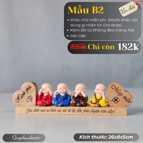  Bộ tượng Tứ Không đeo tràng hạt trang trí xe ô tô mẫu B2 