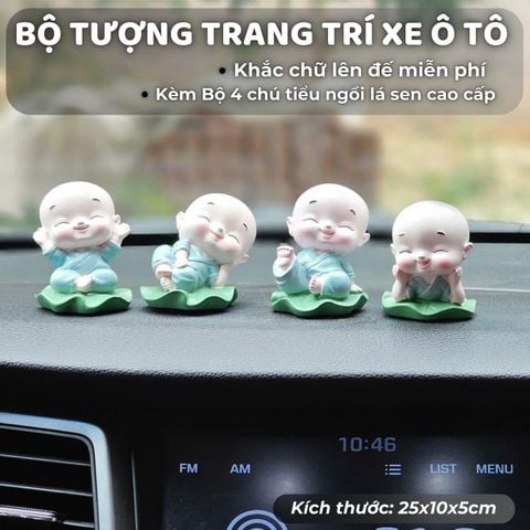  Bộ tượng chú tiểu ngồi lá Sen cao cấp trang trí xe ô tô 