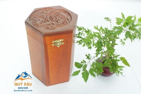  Hộp trà lục giác gỗ Hương 