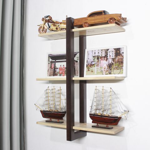  Kệ treo tường gỗ Sồi khung Dọc mix Nâu Vàng 