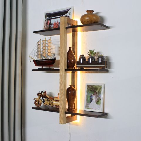  Kệ treo tường gỗ Sồi khung Dọc mix Vàng Nâu 