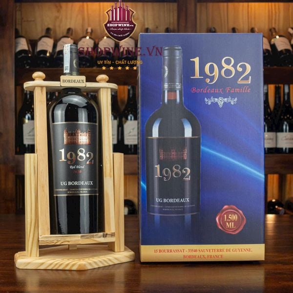  Rượu vang pháp 1982 UG Bordeaux 1.5 Lít + Kệ Gỗ 