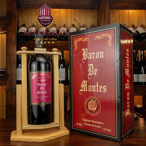  Rượu Vang Pháp Baron De Montes 1.5 Lít + Kệ Gỗ 