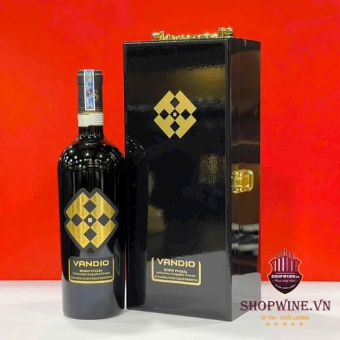  Hộp Rượu Vang sơn mài 1 Chai + Rượu Vang Đỏ Vandio Italia Rosso Puglia 