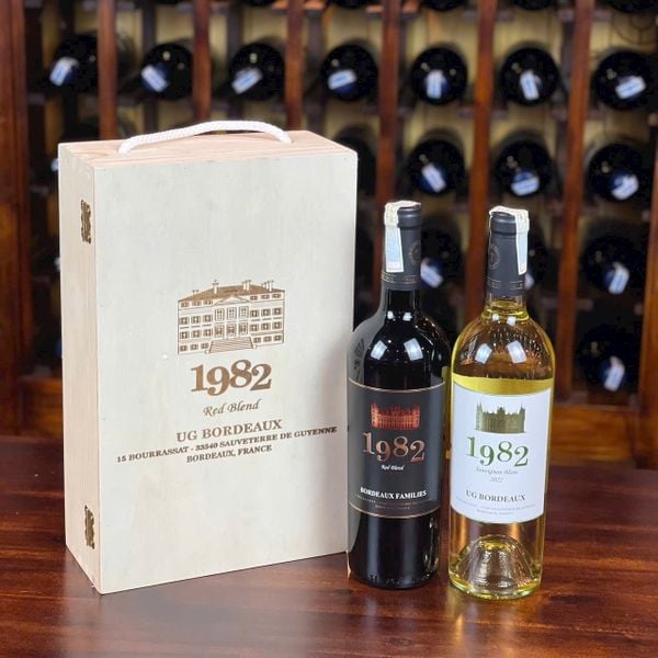  Hộp Rượu Vang 2 Chai + Rượu vang pháp 1982 UG Bordeaux 