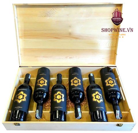  Hộp Gỗ Rượu Vang 6 Chai + Rượu Vang Đỏ Ý Cf Collefrisio Appassimento 