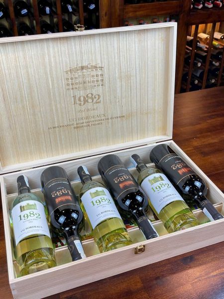  Hộp Gỗ Rượu Vang 6 Chai + Rượu vang pháp 1982 UG Bordeaux 
