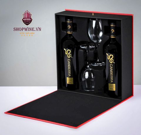  Rượu vang Canberrra Cabernet Sauvignon 2022 + Hộp rượu vang 2 chai + 2 ly 