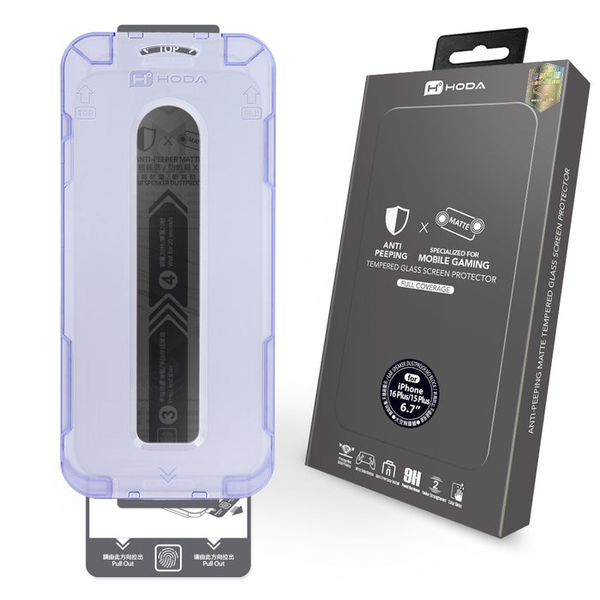 Cường Lực HODA 2in1 Chống Vân Tay & Chống Nhìn Trộm 2.5D Có Khung Trợ Dán cho iPhone 17|16|15|14 Series 